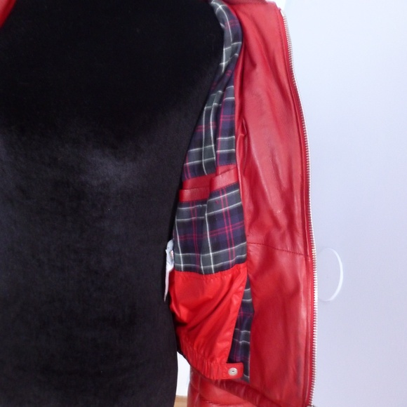 D&G Red Leather Puffer Jacket w/ Hood | Tartan Lining | XS - Picture 4 of 12